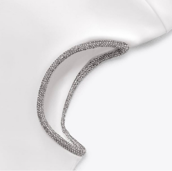 NWT Zara White Strapless Mini Dress with Rhinestone Cutout Detail, Size M - Picture 5 of 6